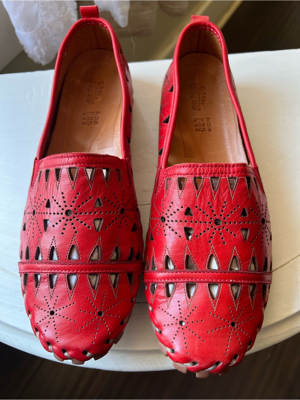 Spring Step Red Perforated Leather Slip-On Flats